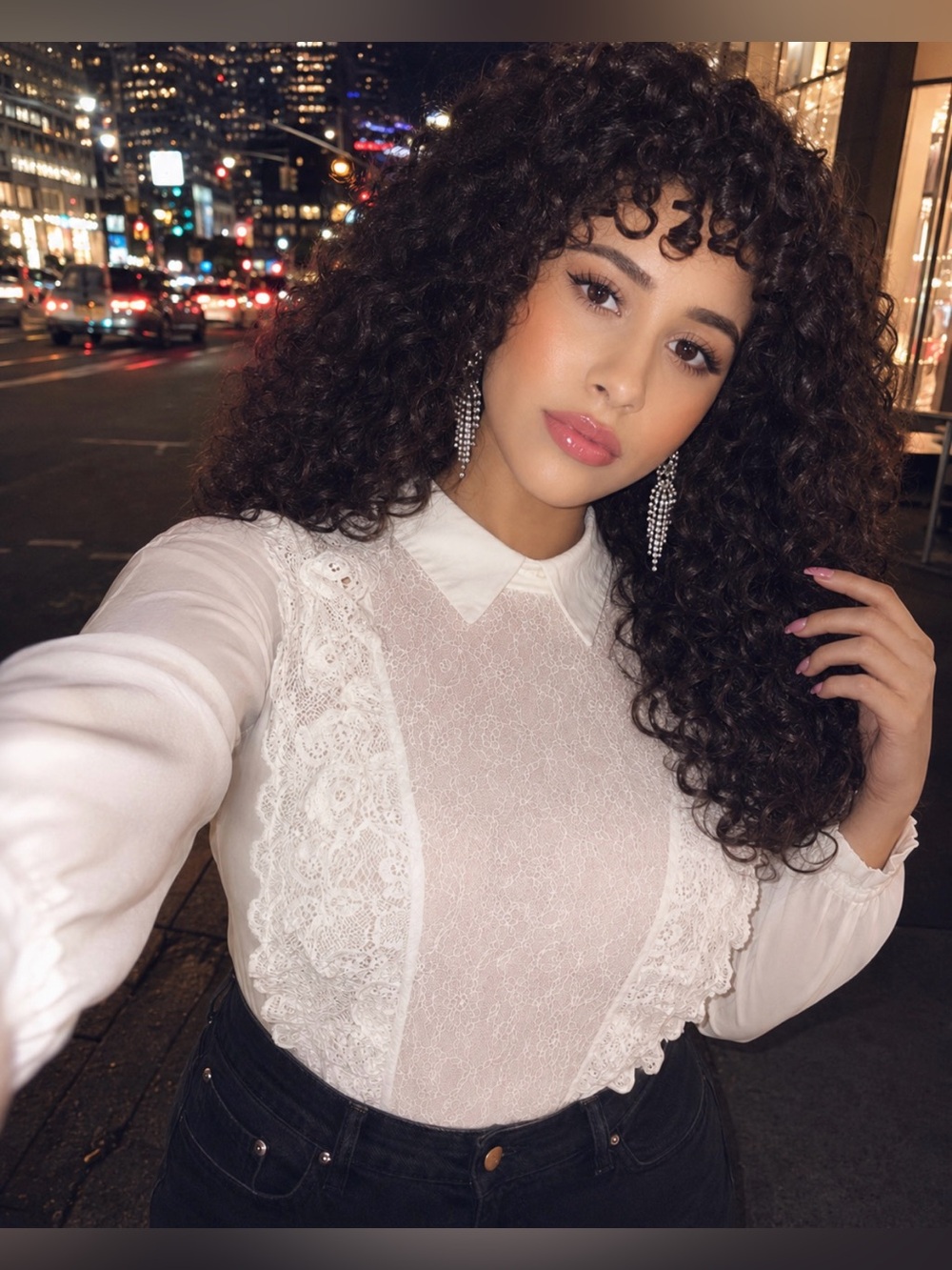 SHEIN White Lace Ruffle-Trim Collared Blouse - Picture 3 of 3